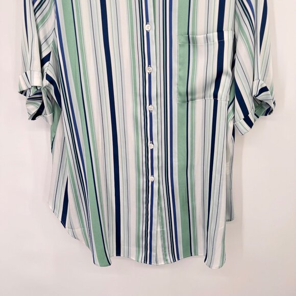 Chicos 4 Women Striped Collared Button-Up Shirt Size 2x plus short sleeve satin - Picture 8 of 15